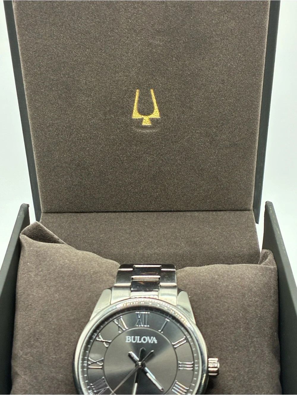 Bulova Men's Watch in Silver and Black Dial